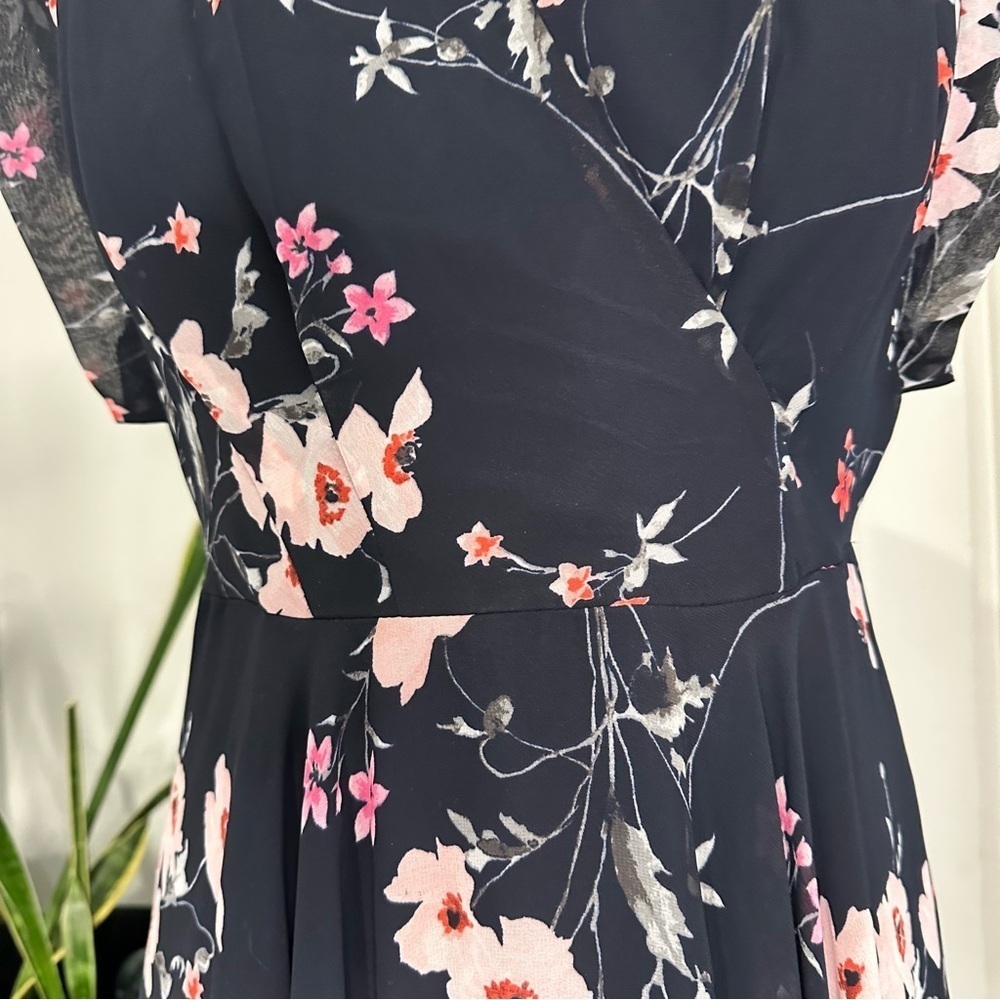 Eliza J Floral High/Low Faux Wrap Chiffon Dress size 4 - Picture 3 of 16